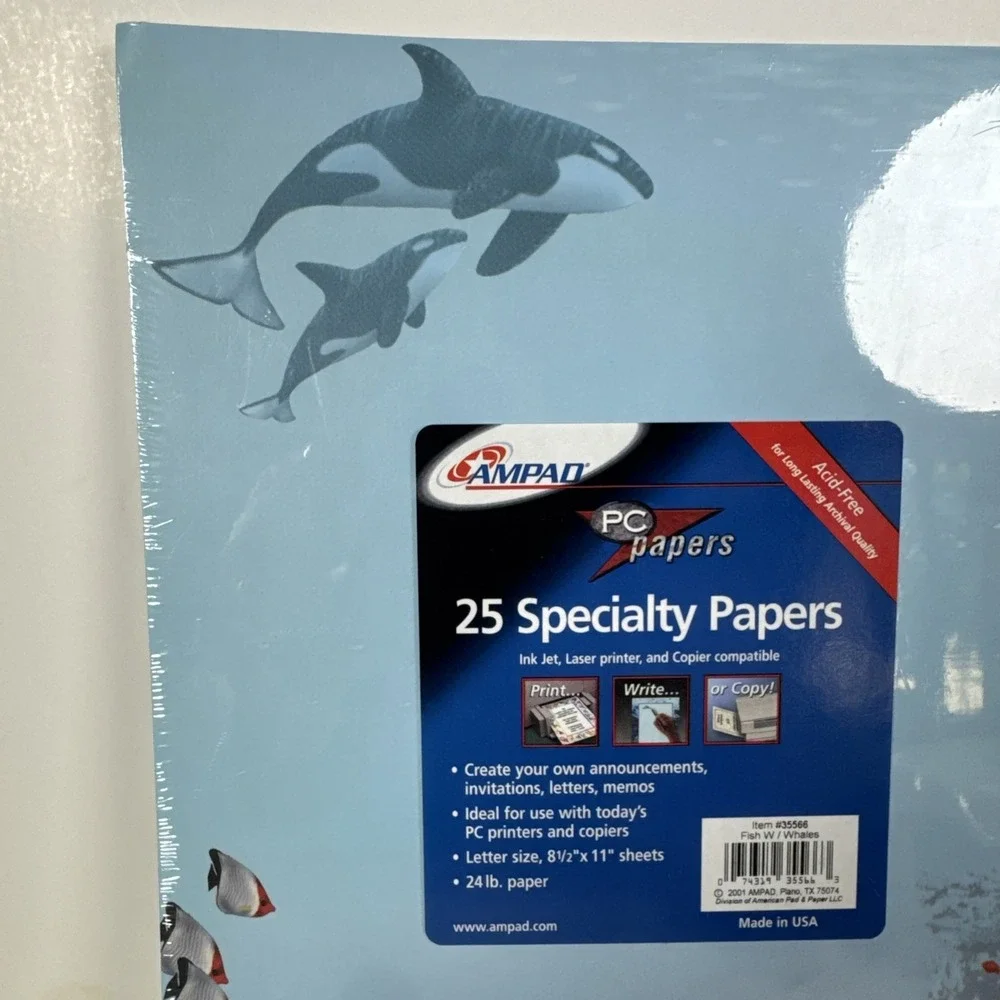 Ampad PC Paper 25 Specialty Papers Ocean Scene Whale Fish Pack of 25